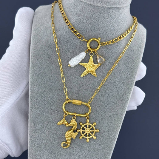 Seahorse Necklace, 18K Gold Plated Steel