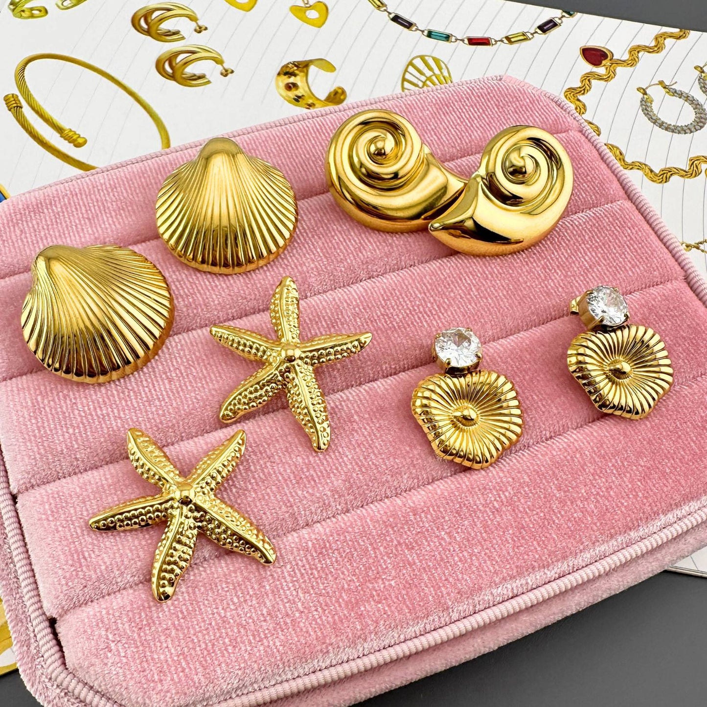 Starfish Earrings, 18K Gold Plated Steel