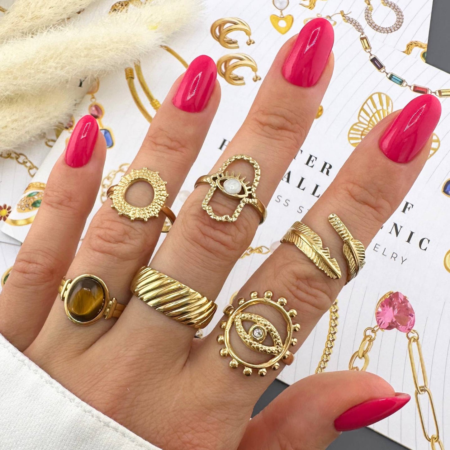 Evil Eye Ring, 18K Gold Plated Steel