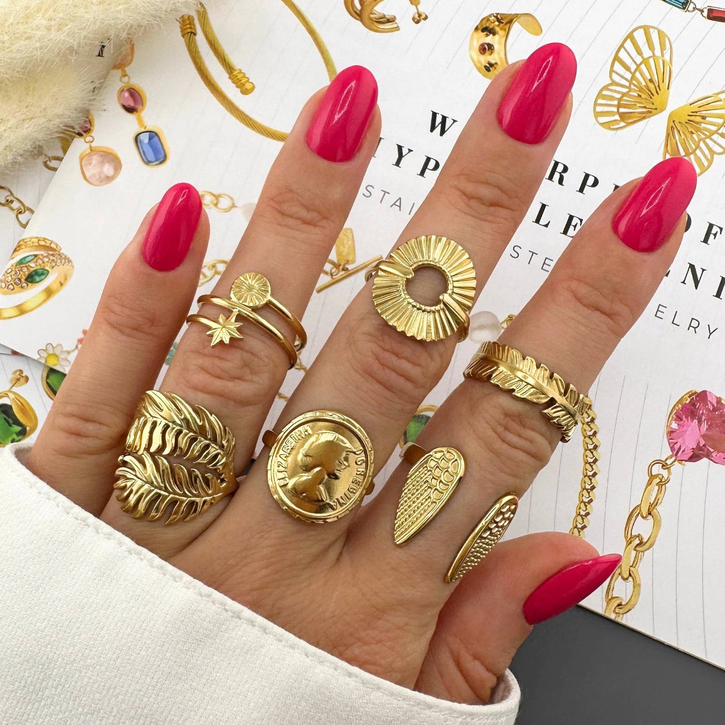 Flowers Ring, 18K Gold Plated Steel