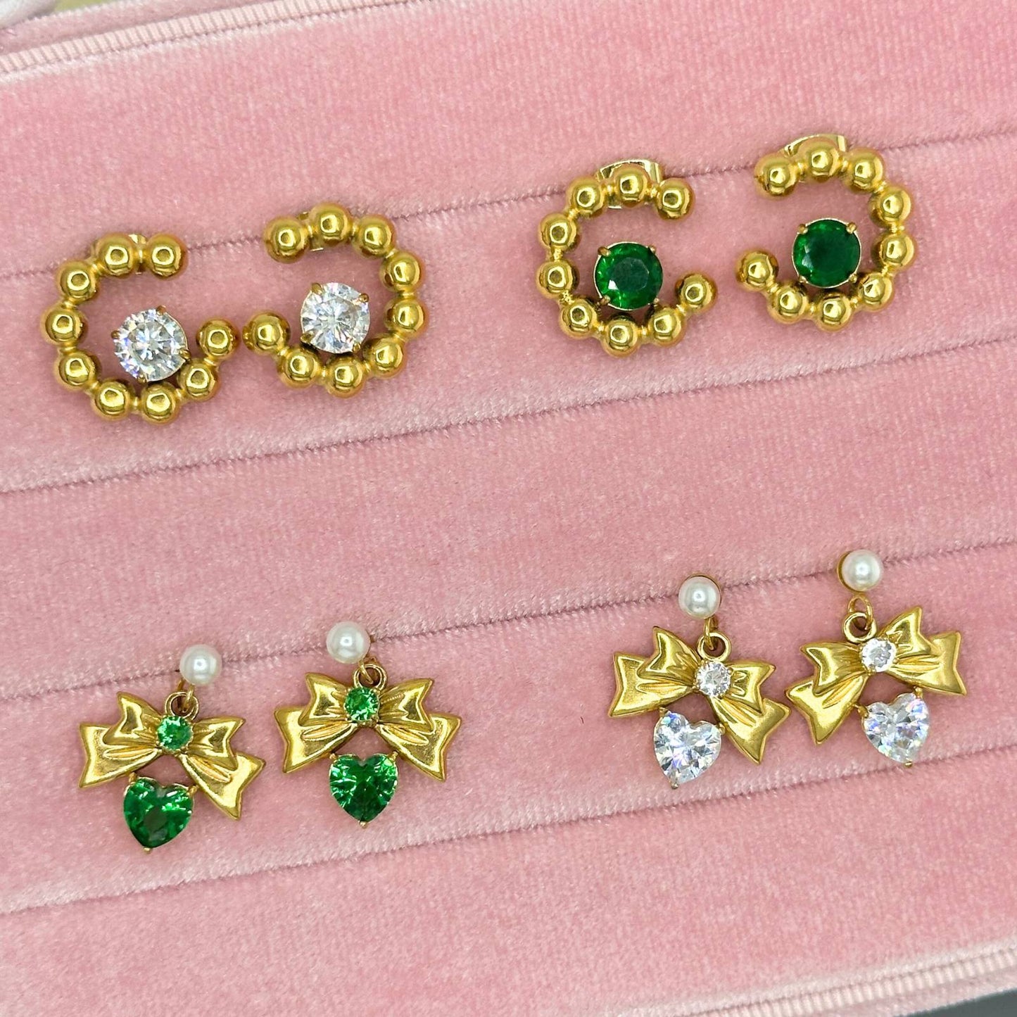 Hearts and bows Earrings, 18K Gold Plated Steel