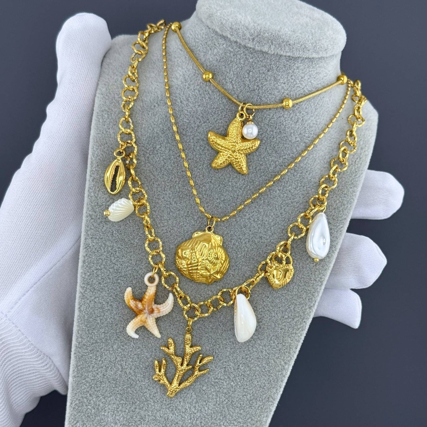 Starfish Necklace, 18K Gold Plated Steel