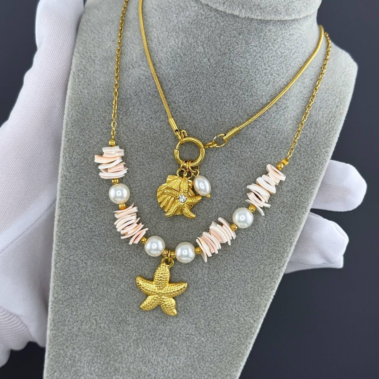 Starfish Necklace, 18K Gold Plated Steel