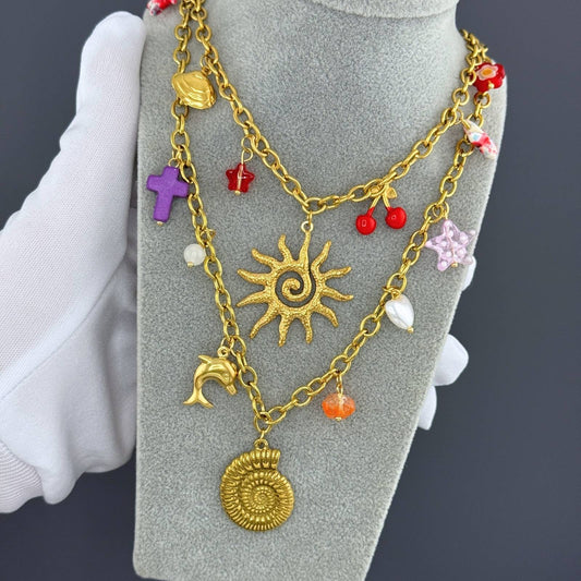 Sun Necklace, 18K Gold Plated Steel