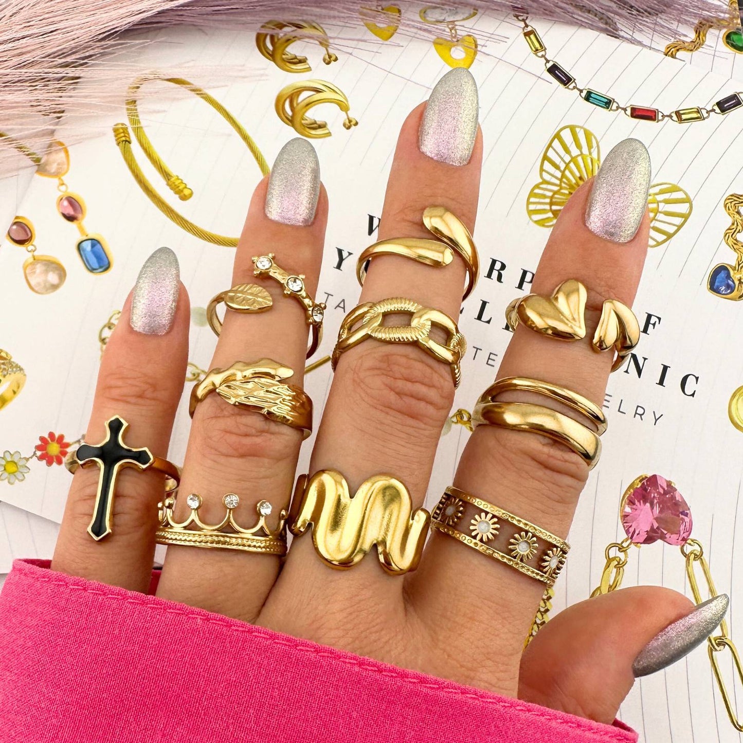 Flower Meadow Ring, 18K Gold Plated Steel