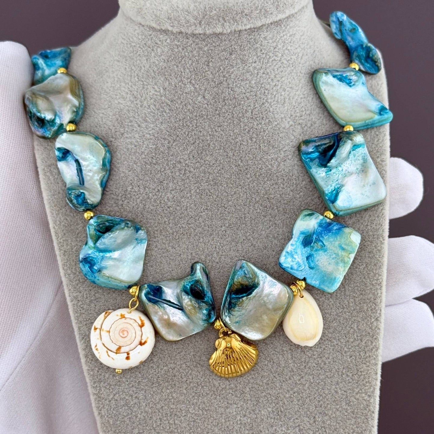 Seashells Necklace, 18K Gold Plated Steel