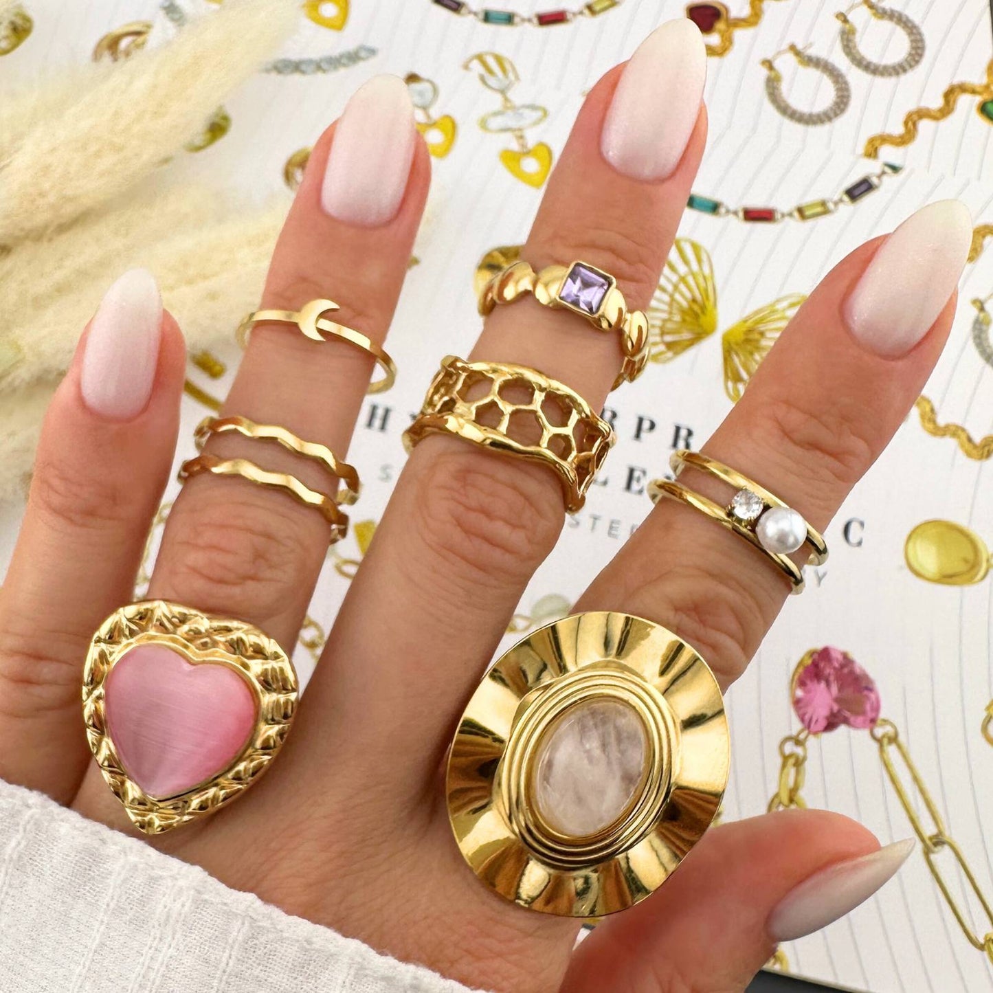 Crescent Ring, 18K Gold Plated Steel