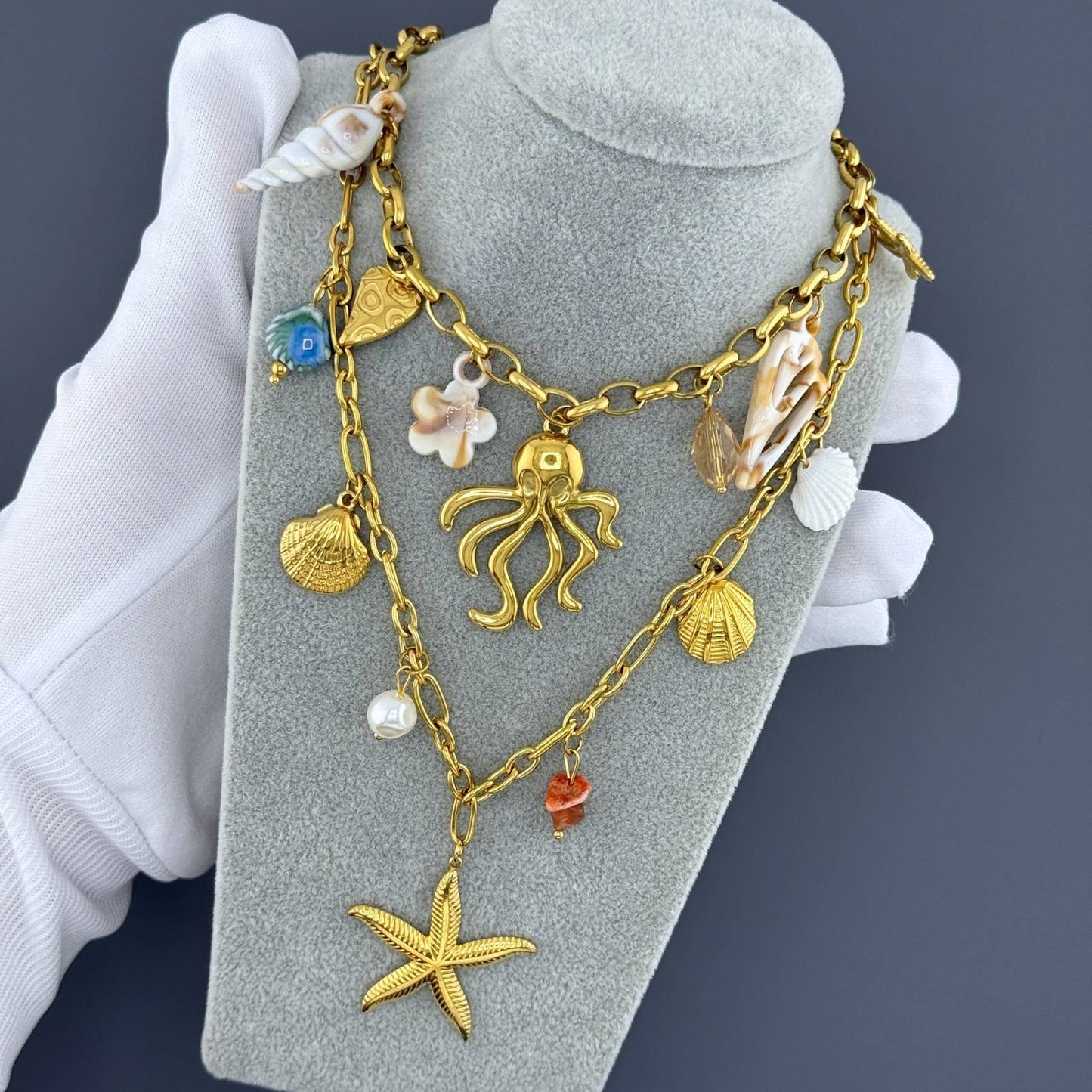 Squid Necklace, 18K Gold Plated Steel