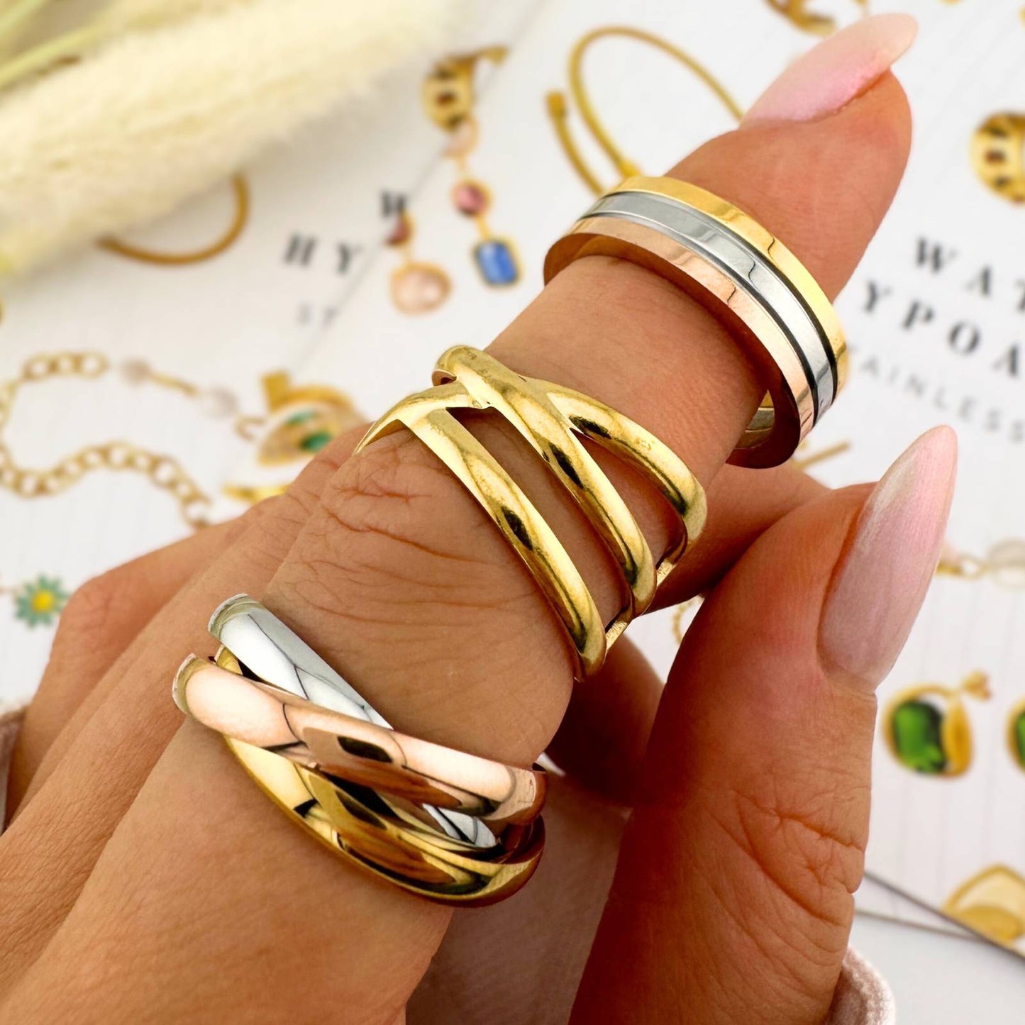 Ring, 18K Gold Plated Steel