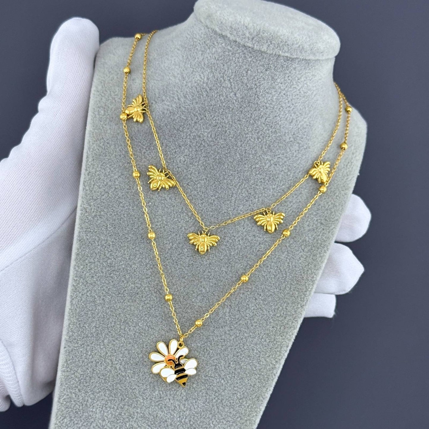 Bees Necklace, 18K Gold Plated Steel