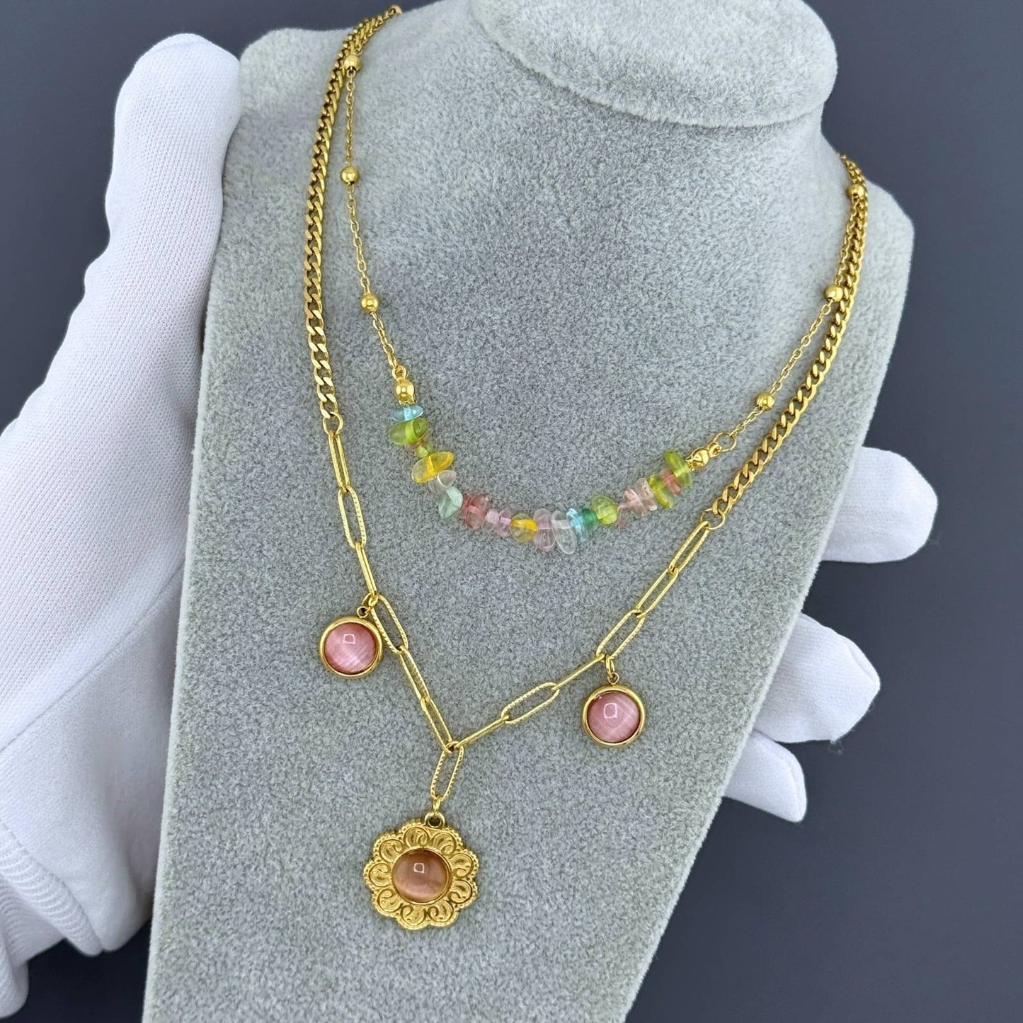Flower Necklace, 18K Gold Plated Steel