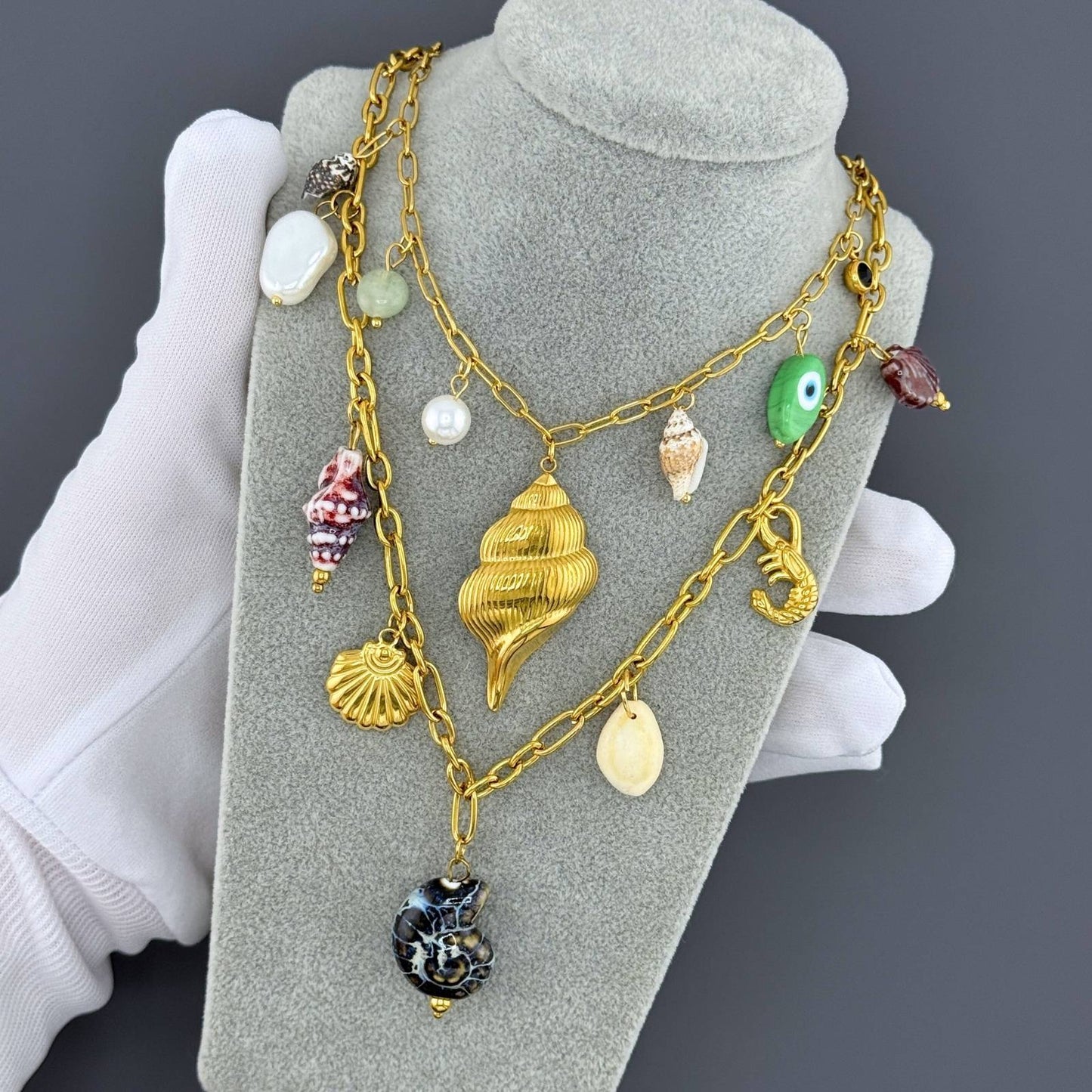 Seashells Necklace, 18K Gold Plated Steel