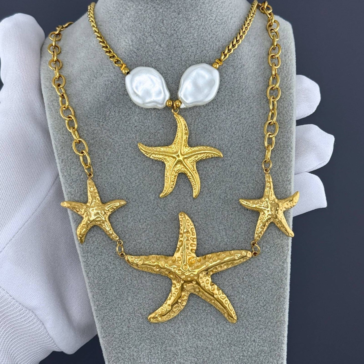 Starfish Necklace, 18K Gold Plated Steel