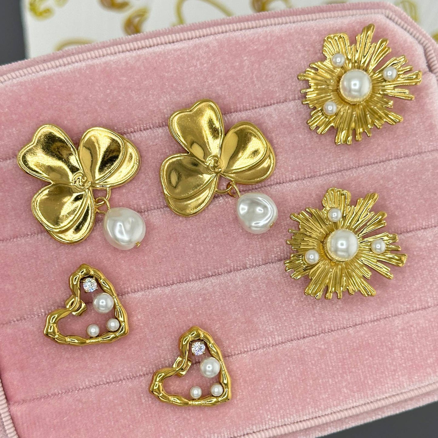 Flowers Earrings, 18K Gold Plated Steel