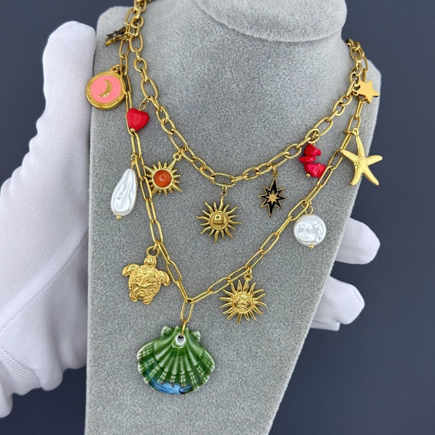 Suns Necklace, 18K Gold Plated Steel