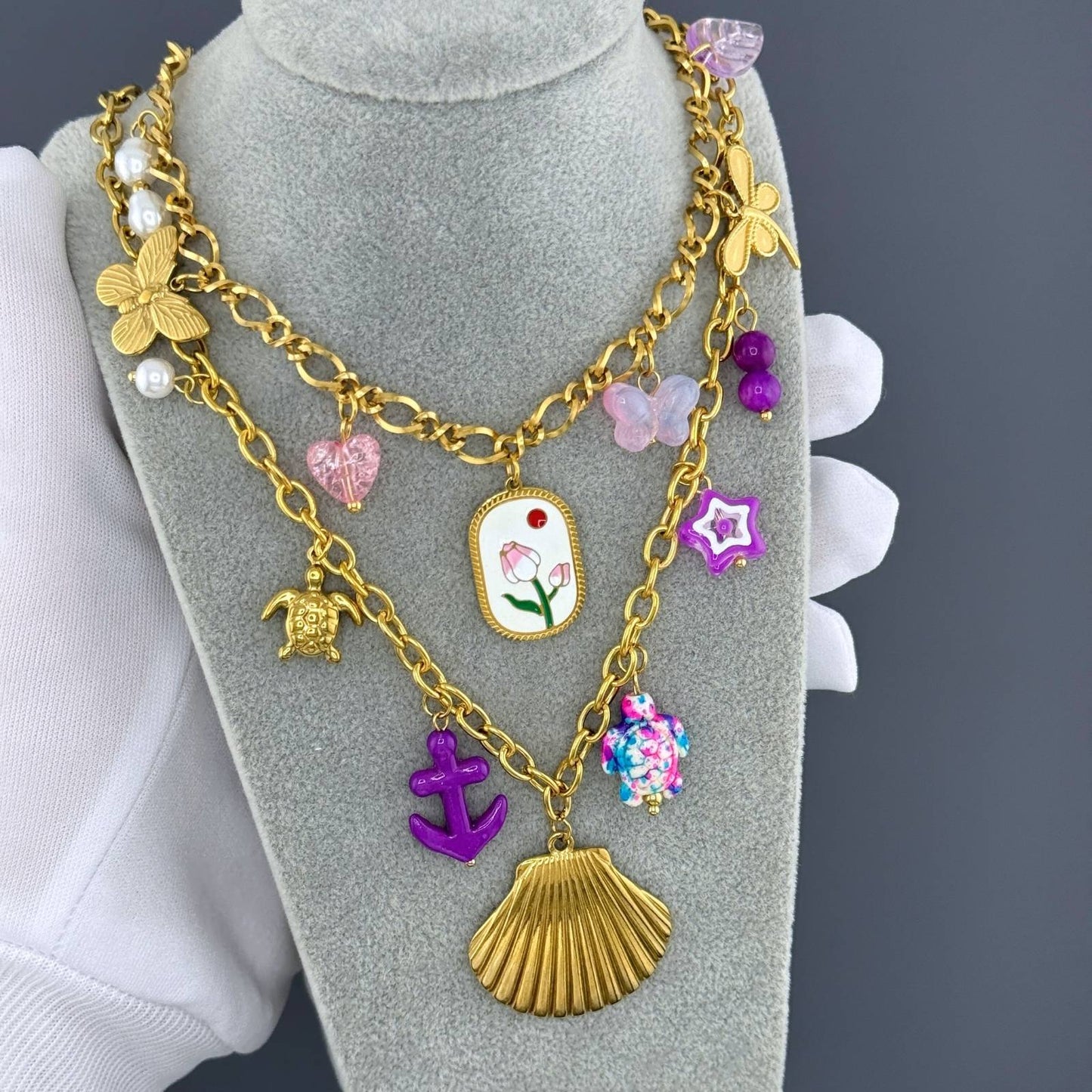 Seashell Necklace, 18K Gold Plated Steel