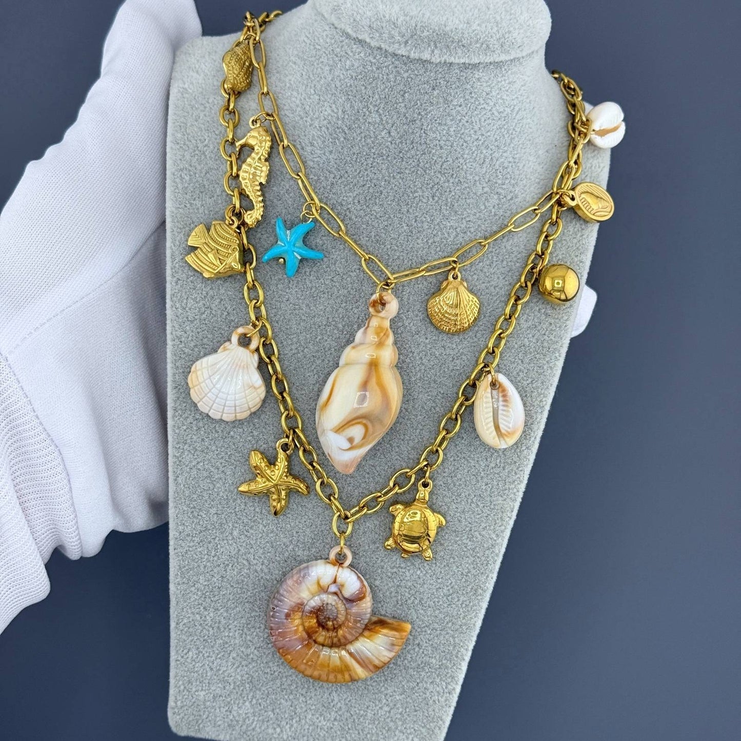 Seashells Necklace, 18K Gold Plated Steel