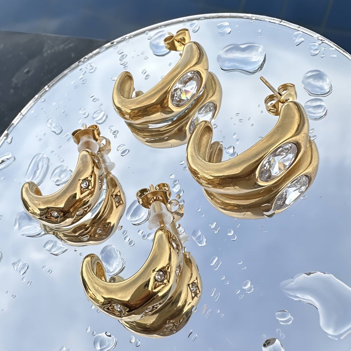 Earrings, 18K Gold Plated Steel