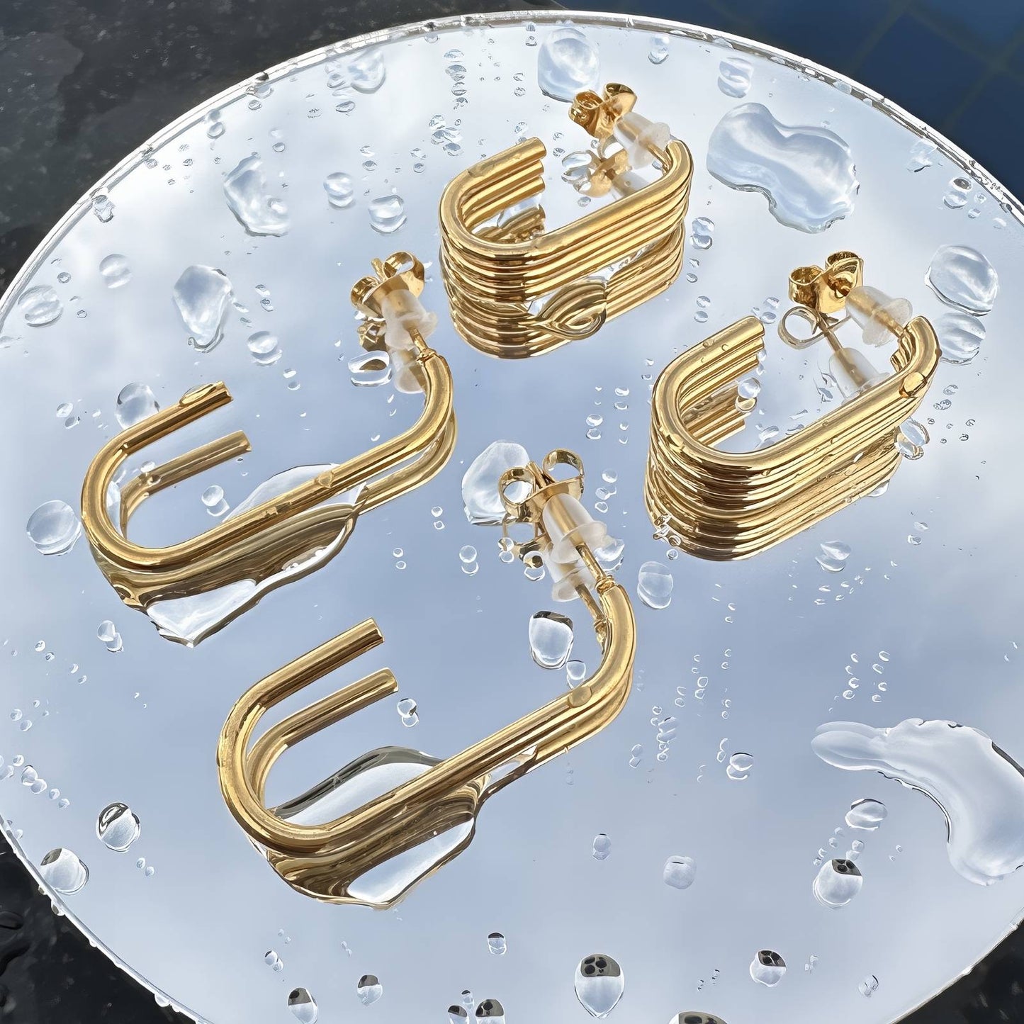 Earrings, 18K Gold Plated Steel