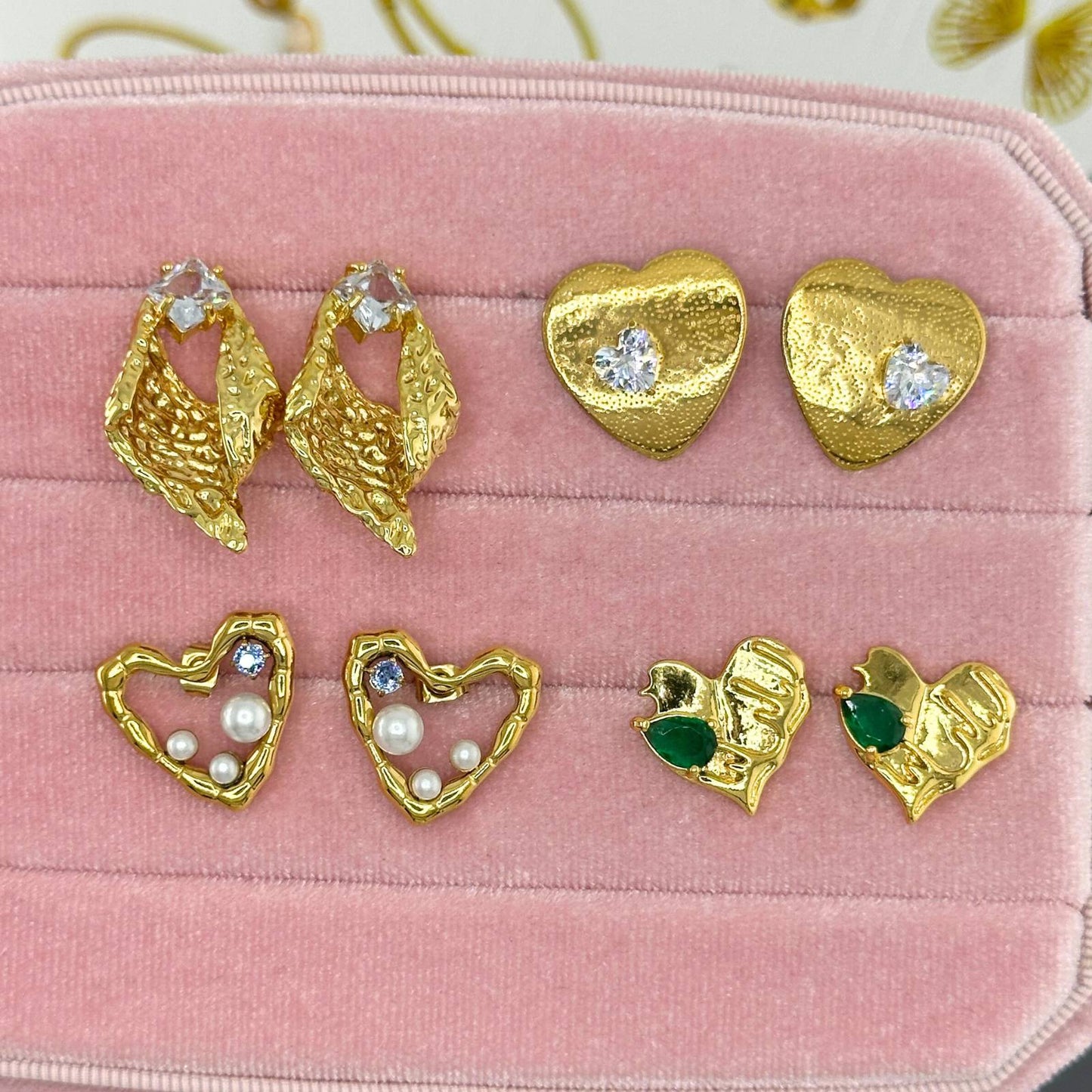 Hearts Earrings, 18K Gold Plated Brass