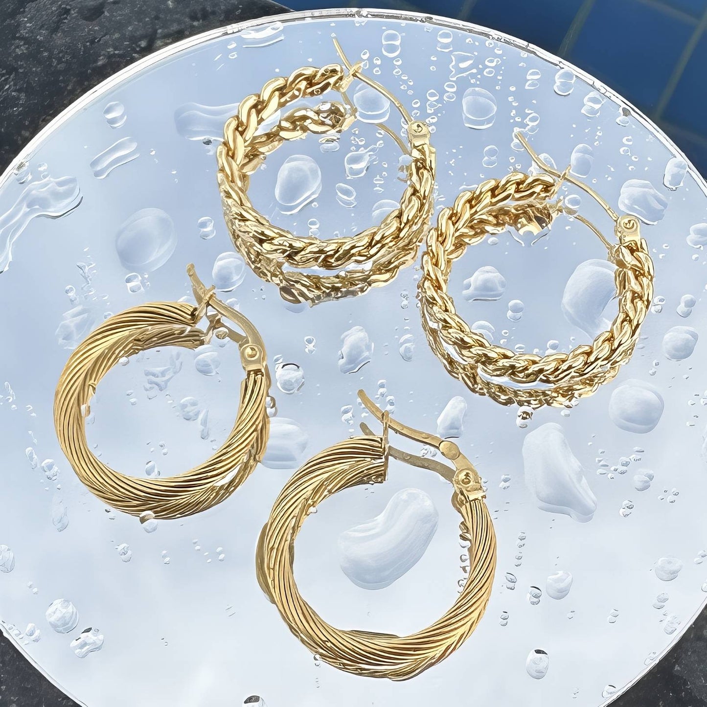 Earrings, 18K Gold Plated Steel