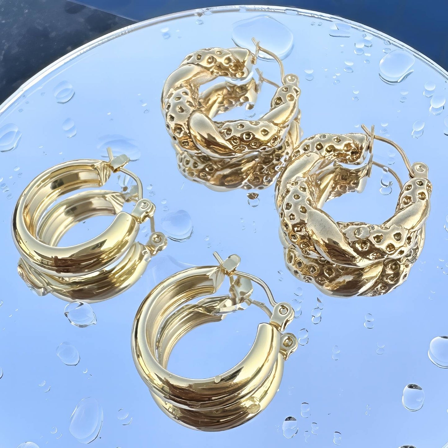 Earrings, 18K Gold Plated Steel