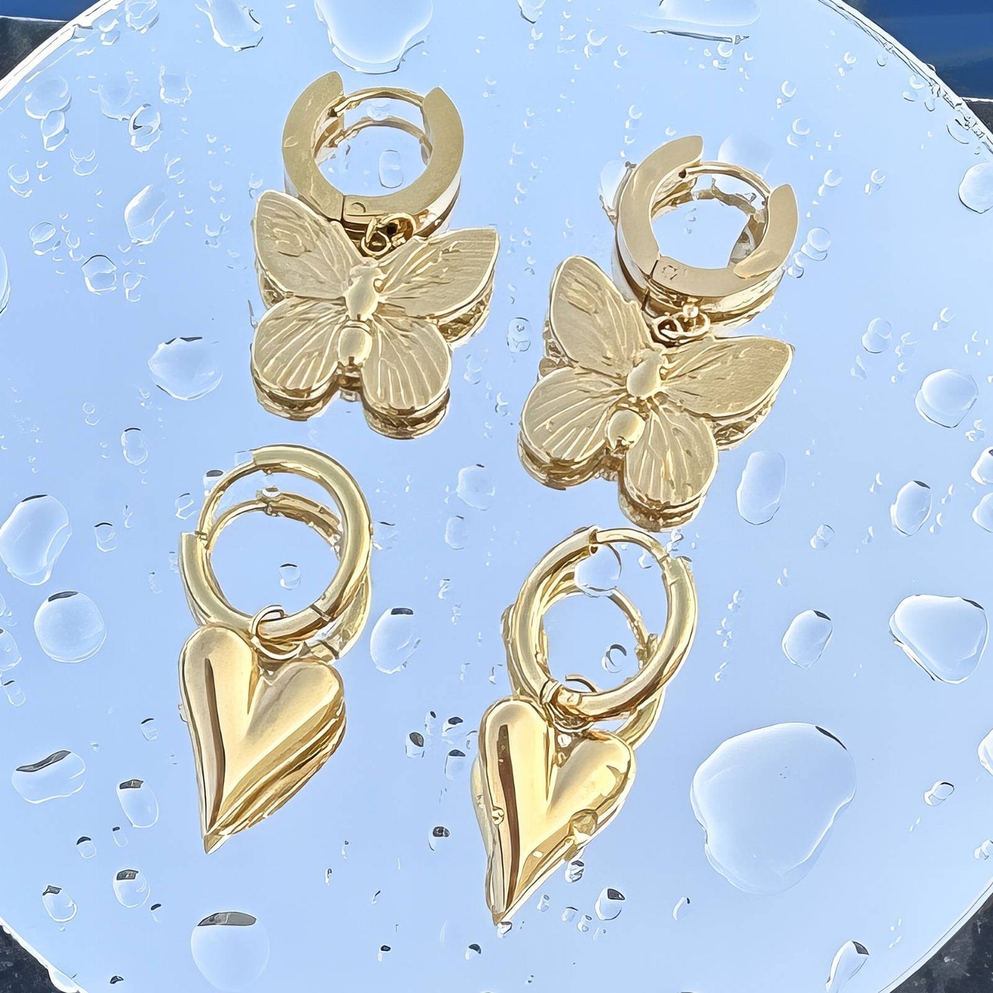 Butterflies Earrings, 18K Gold Plated Steel