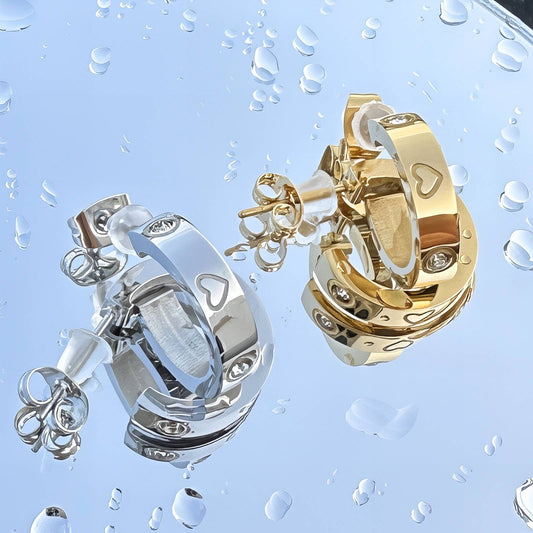 Hearts Earrings, 18K Gold Plated Steel