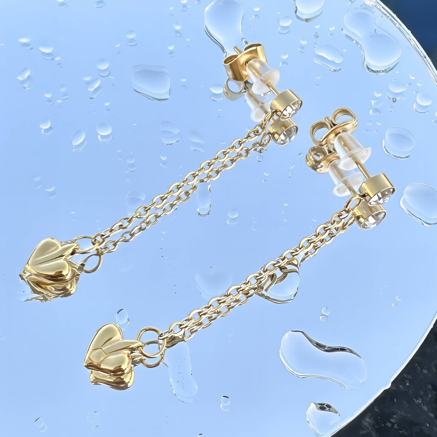 Hearts Earrings, 18K Gold Plated Steel