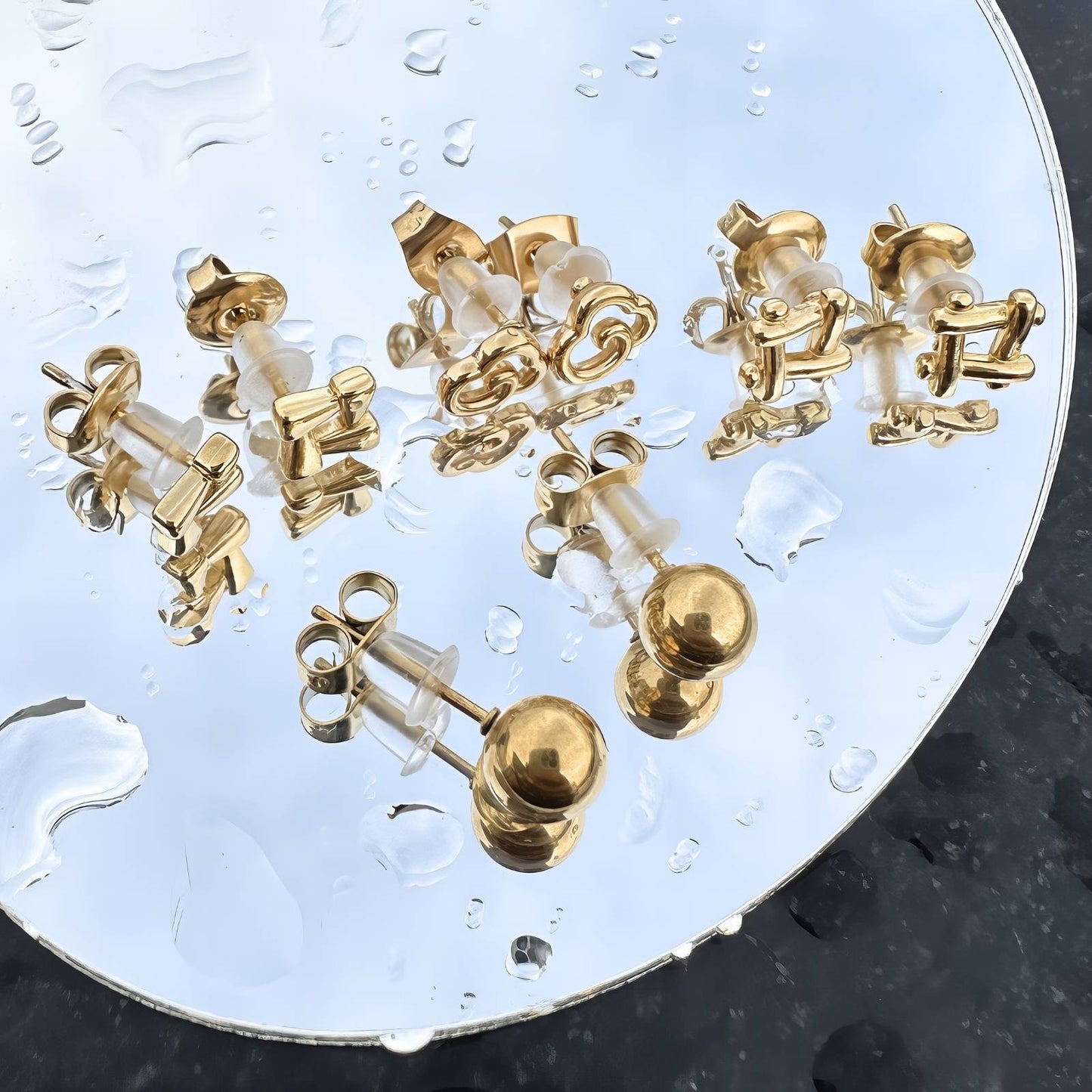 Earrings, 18K Gold Plated Steel