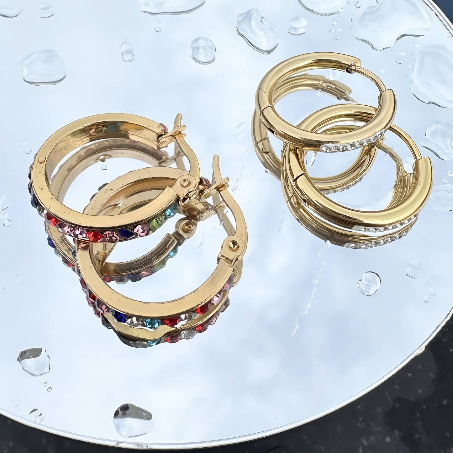 Earrings, 18K Gold Plated Steel