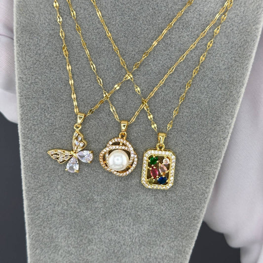 Butterfly Necklace, 18K Gold Plated Steel