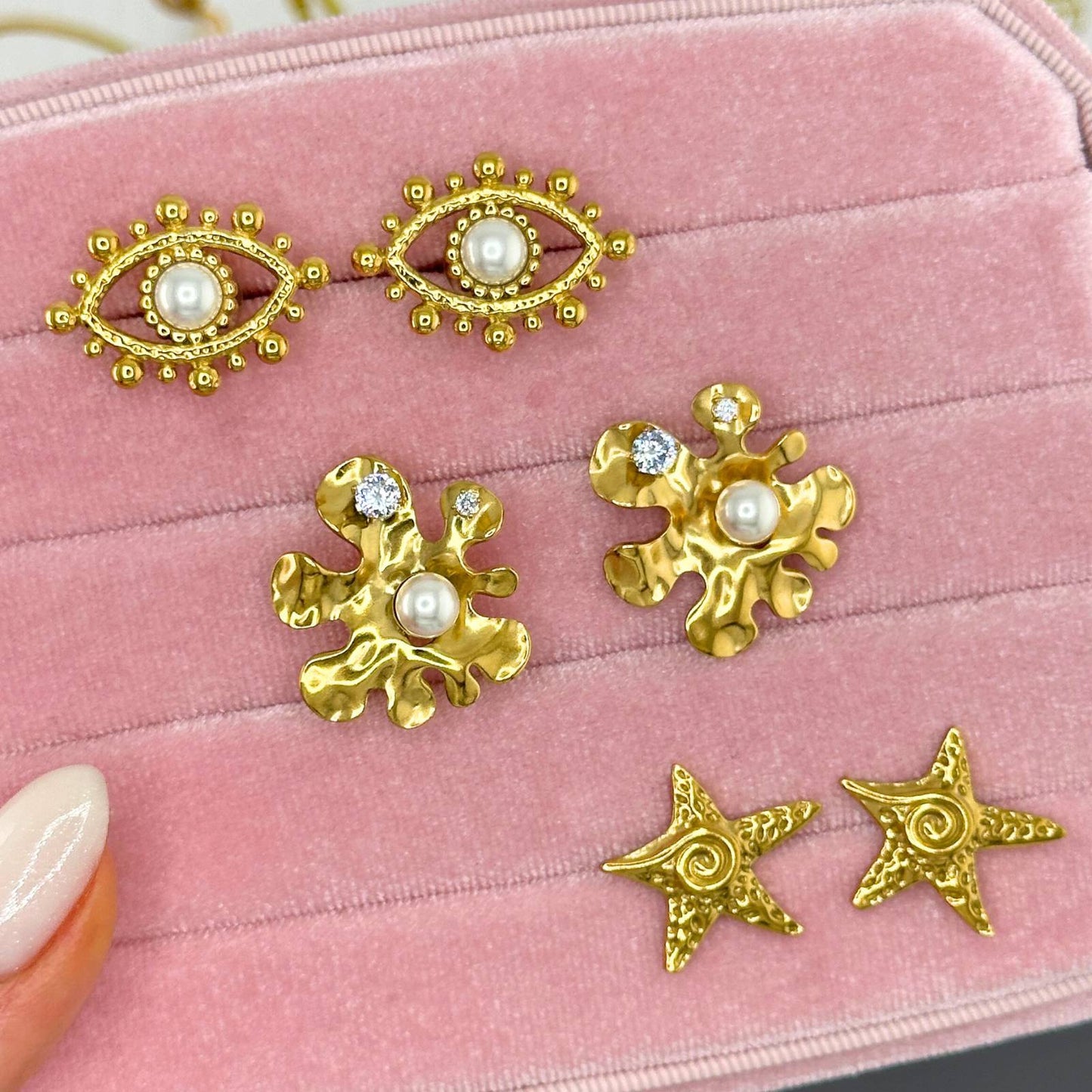 Starfish Earrings, 18K Gold Plated Steel