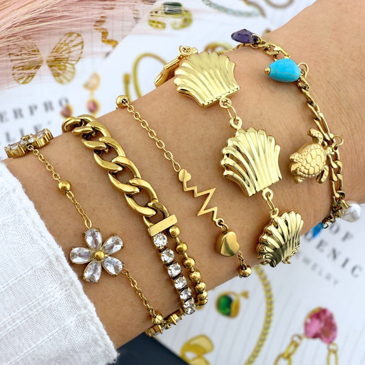 Bracelet, 18K Gold Plated Steel