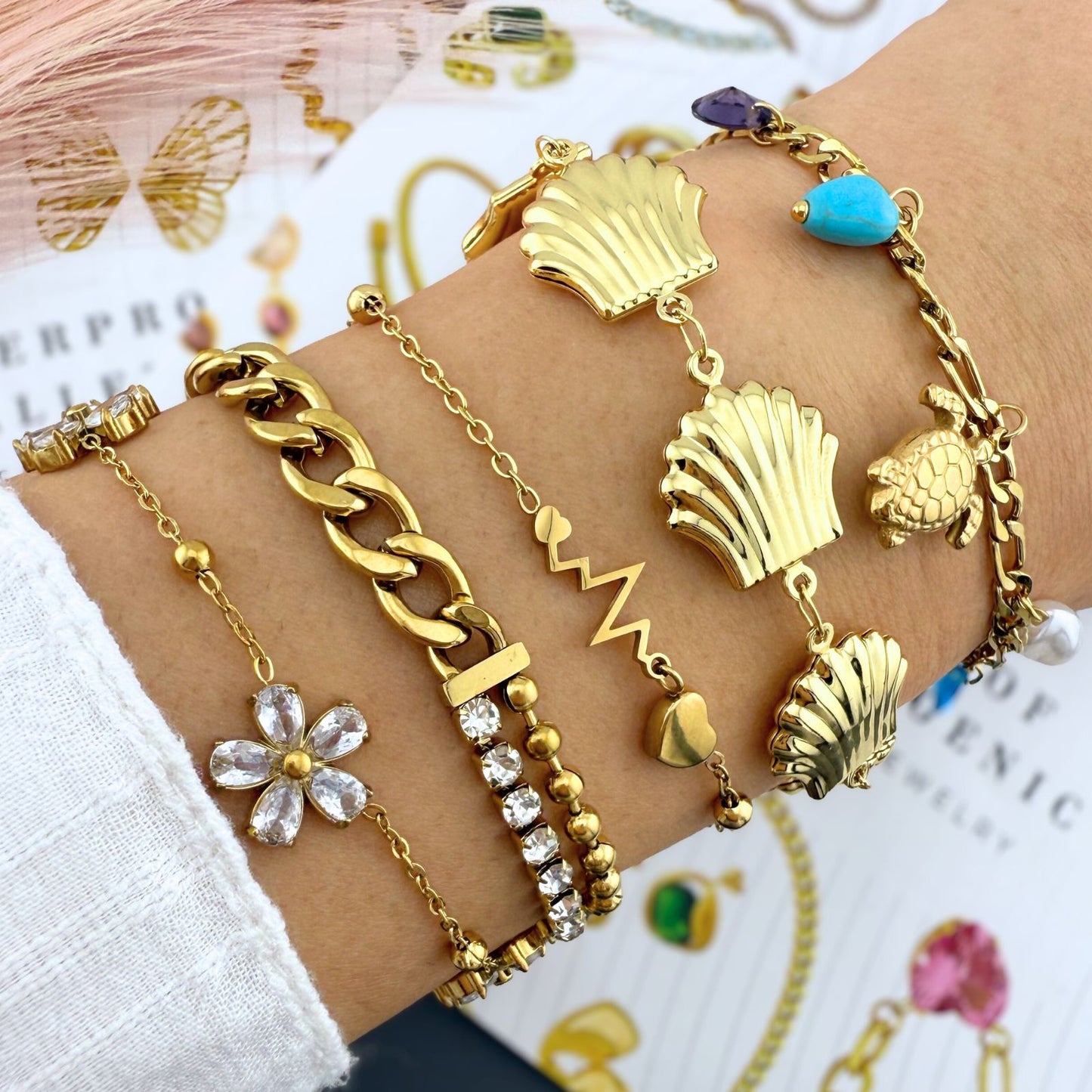 Hearts Anklet, 18K Gold Plated Steel