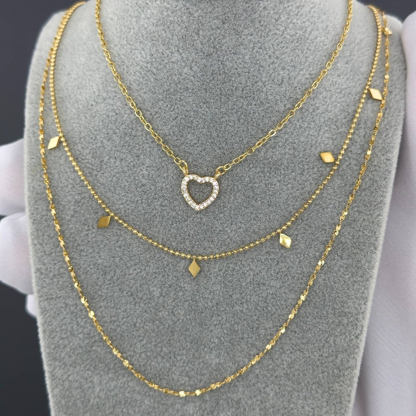 Hearts Necklace, 18K Gold Plated Steel