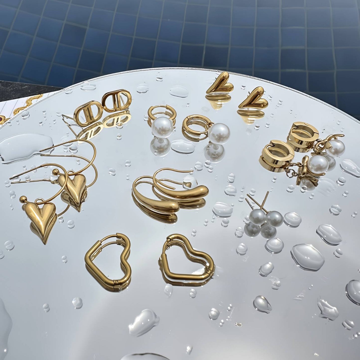 Earrings, 18K Gold Plated Steel