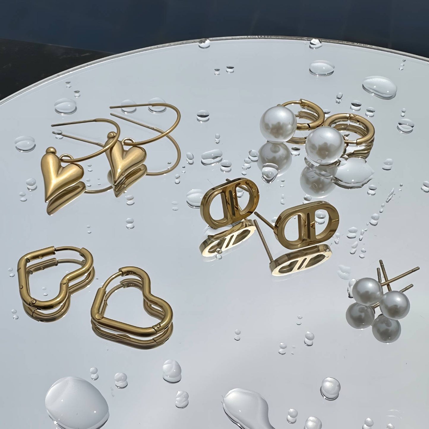 Hearts Earrings, 18K Gold Plated Steel