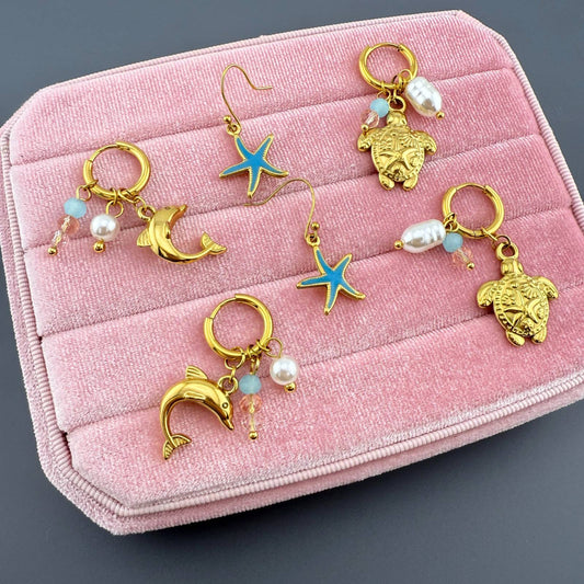 Starfishes Earrings, 18K Gold Plated Steel