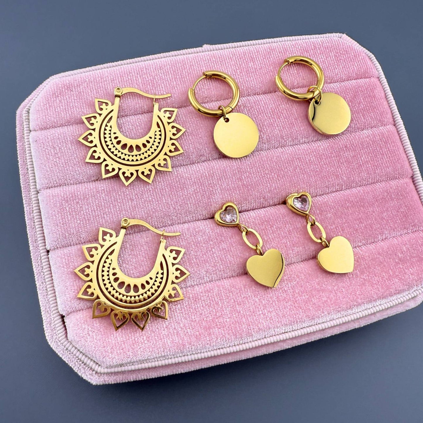 Earrings, 18K Gold Plated Steel