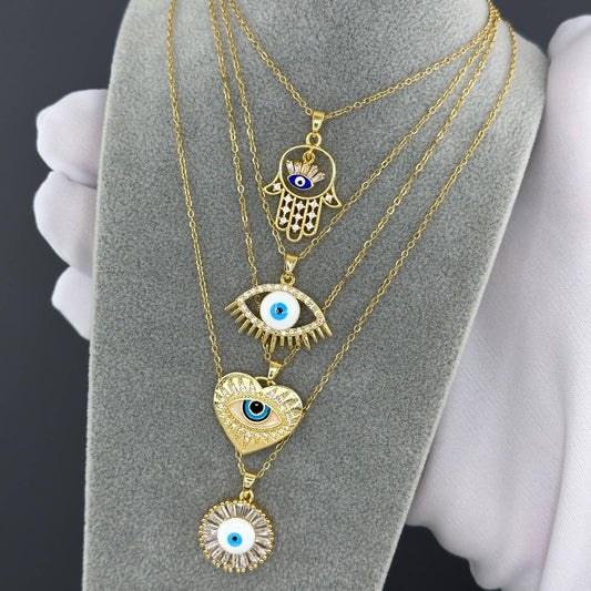 Evil Eye Necklace, 18K Gold Plated Steel