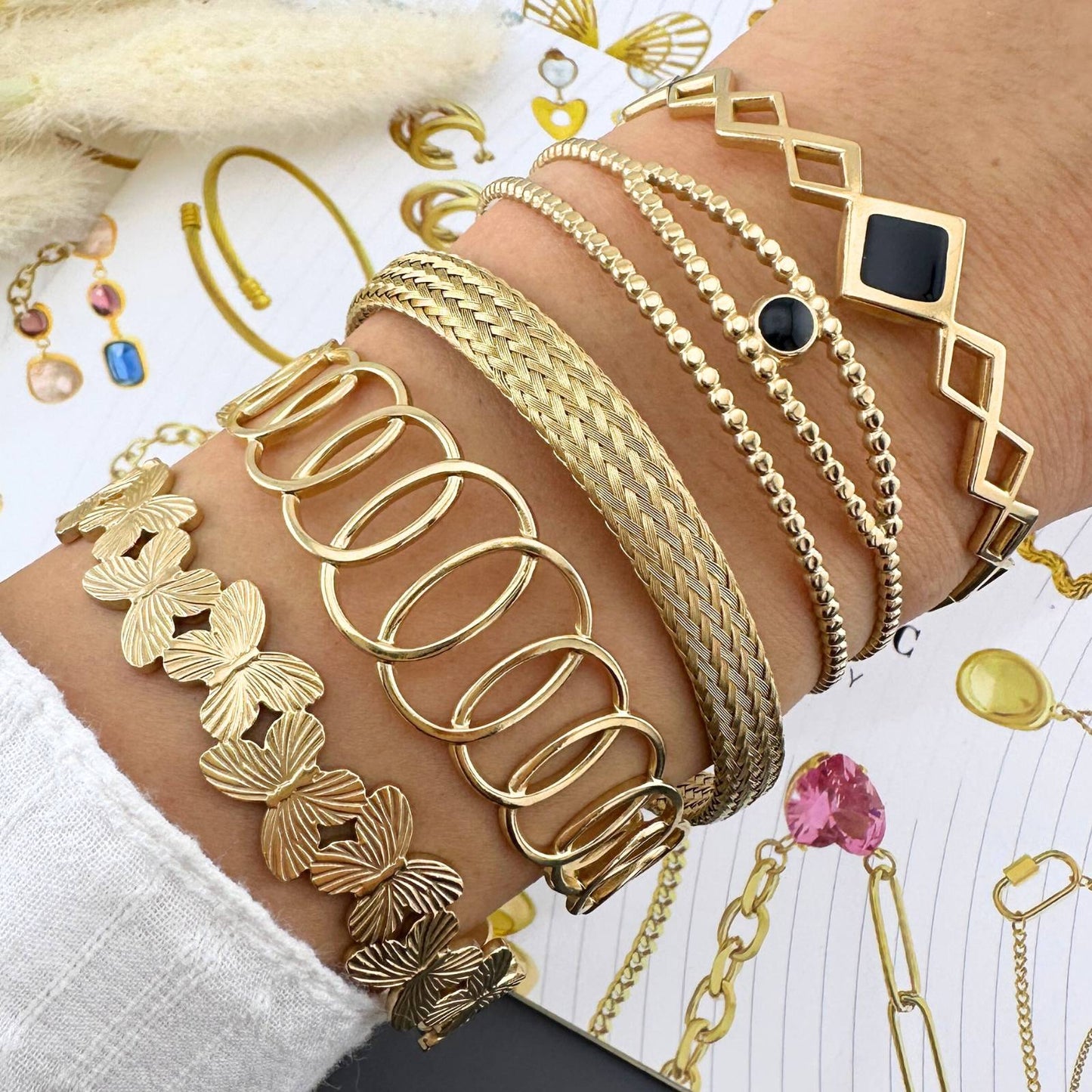 Butterflies Bracelet, 18K Gold Plated Steel