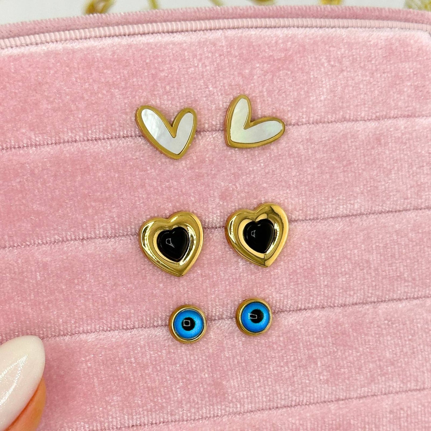 Hearts Earrings, 18K Gold Plated Steel