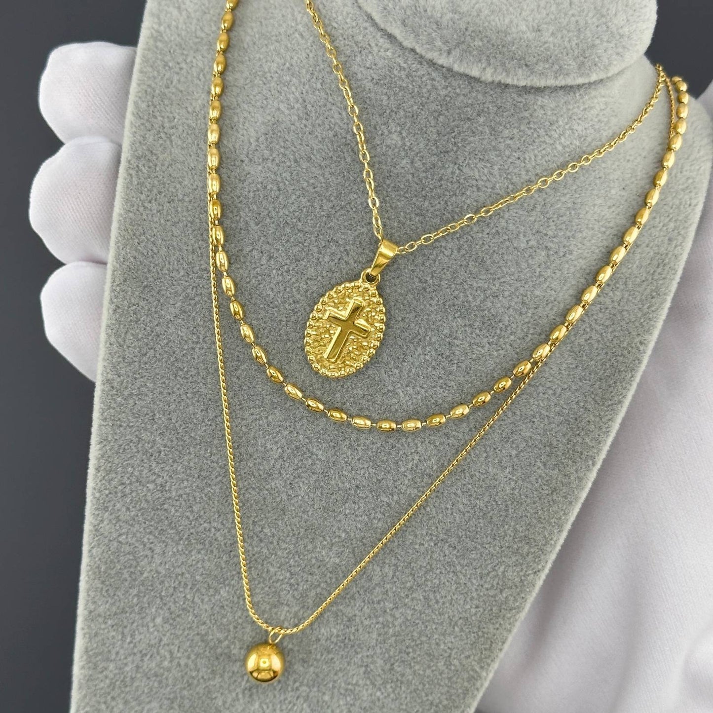 Cross Necklace, 18K Gold Plated Steel