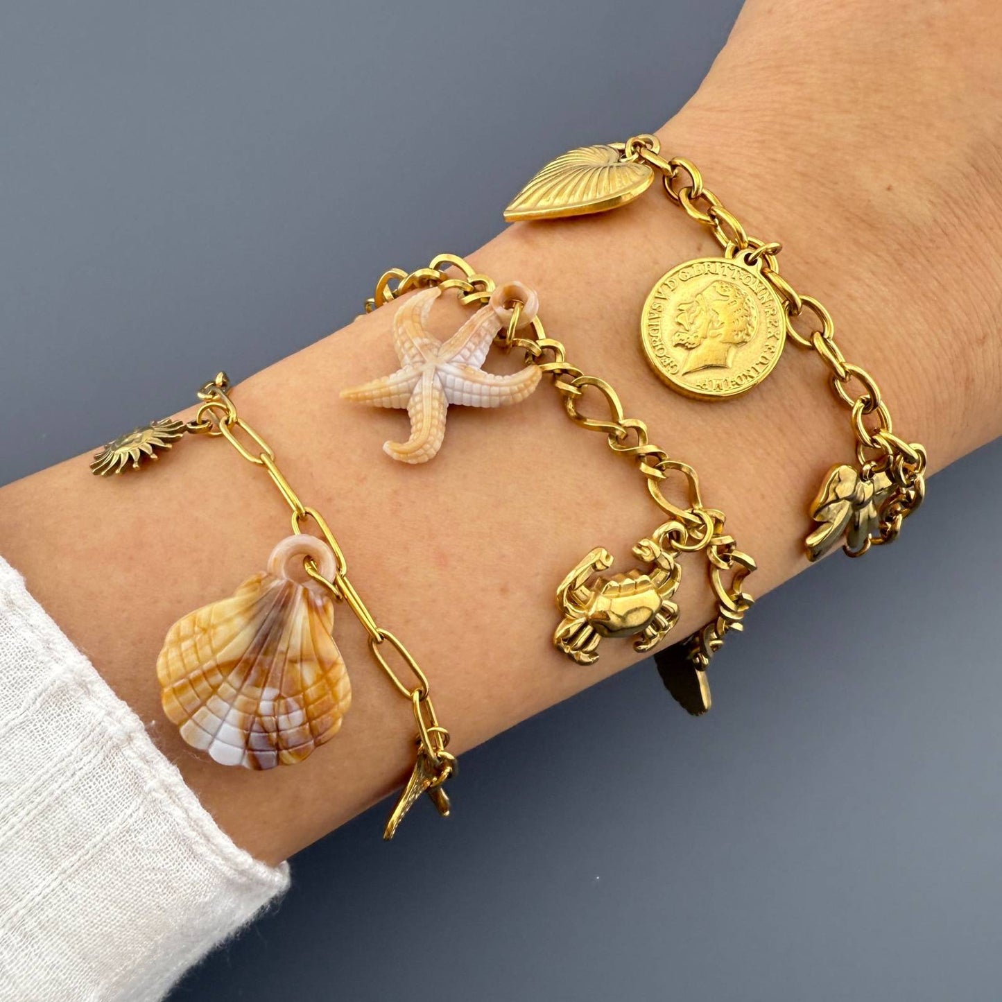 Seashell Bracelet, 18K Gold Plated Steel