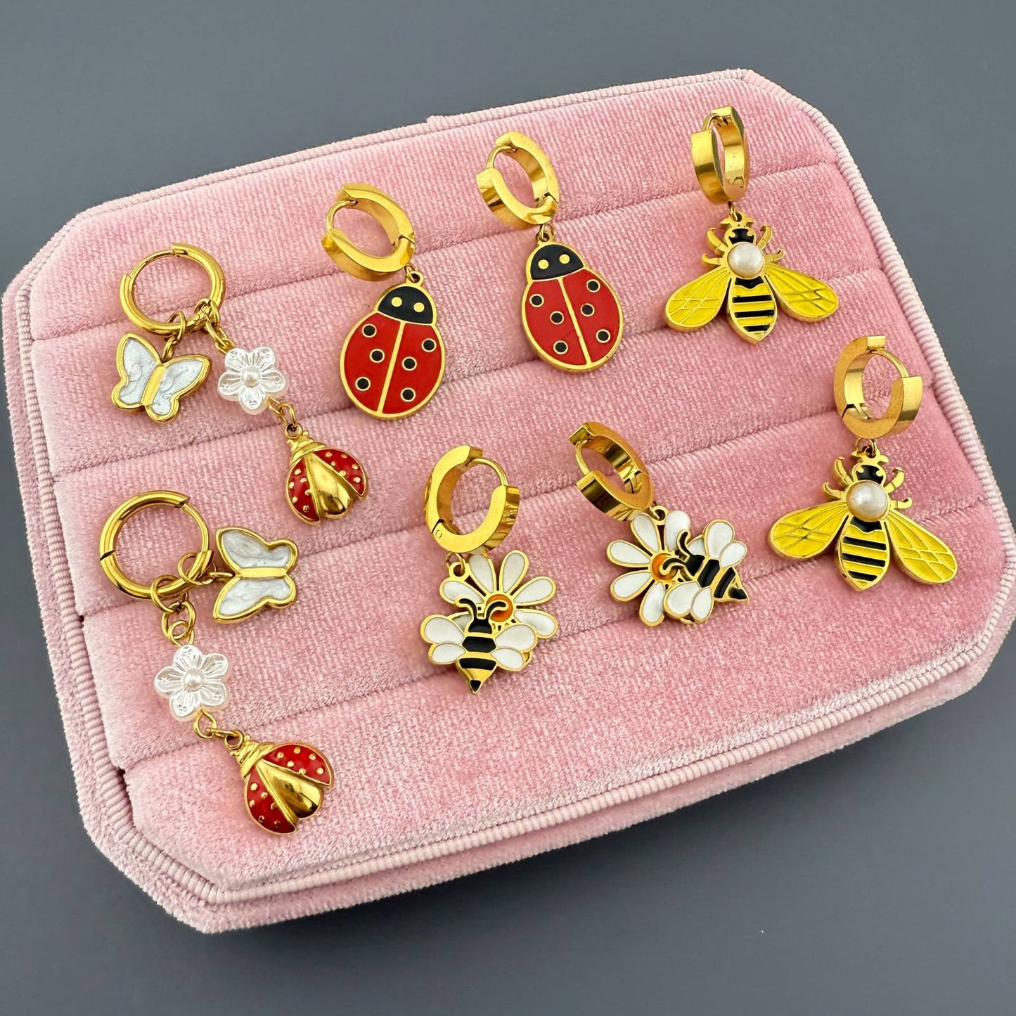 Bees Earrings, 18K Gold Plated Steel