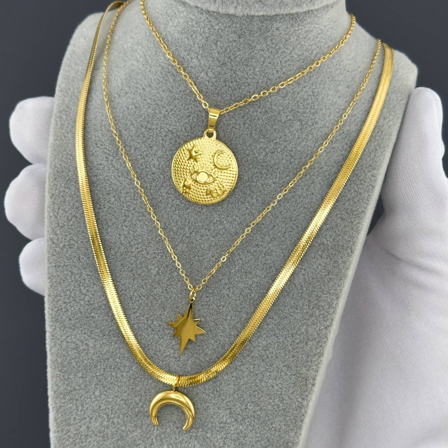 Evil Eye Necklace, 18K Gold Plated Steel