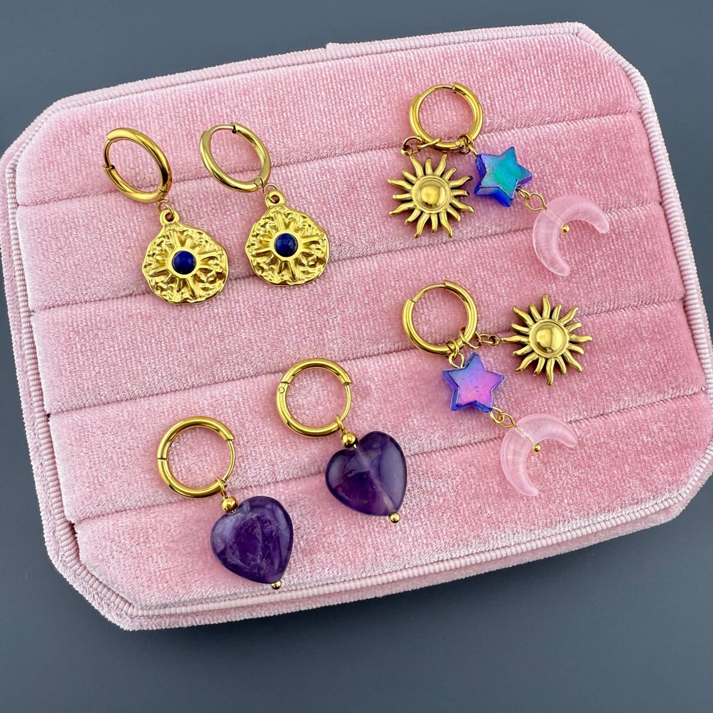 Hearts Earrings, 18K Gold Plated Steel