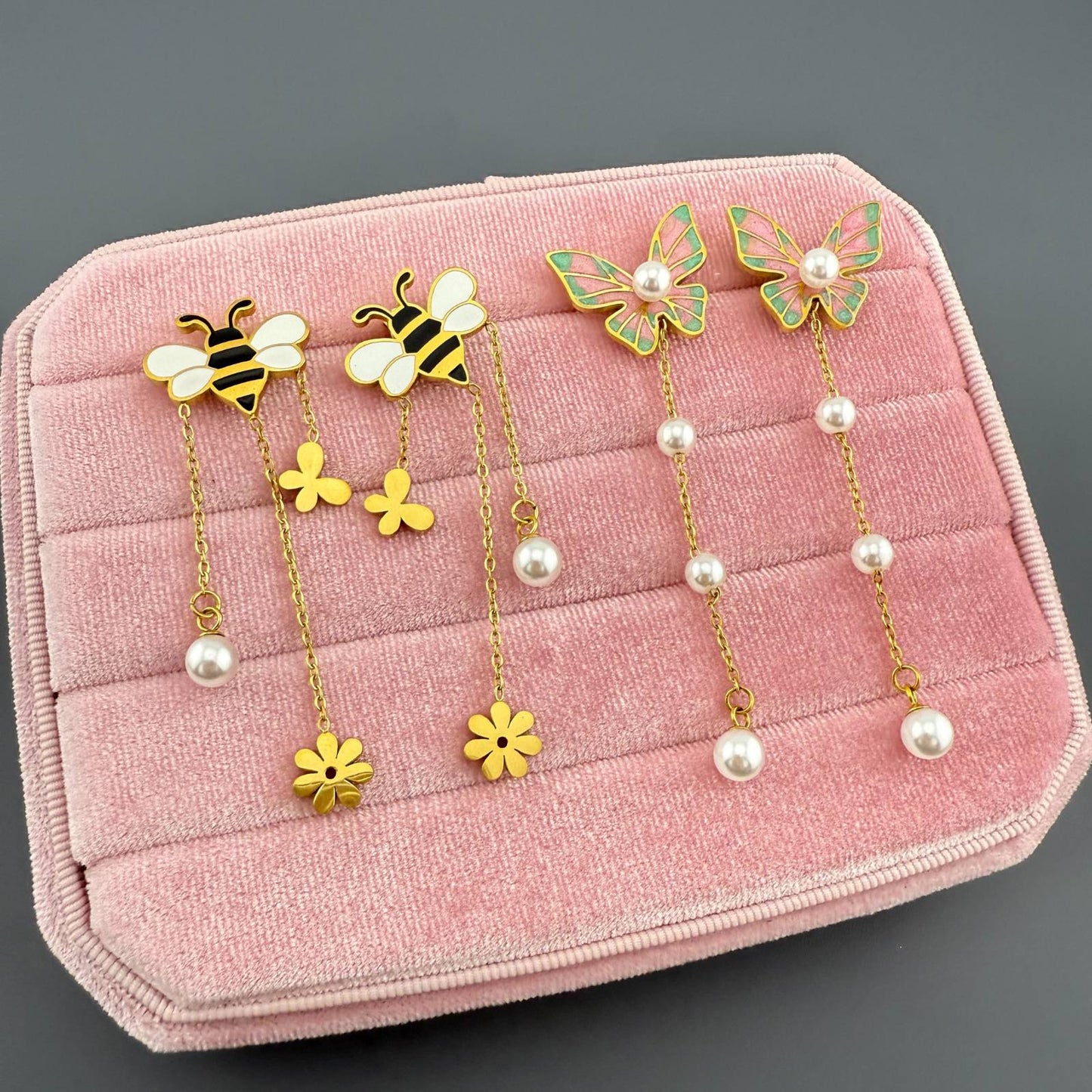 Bees Earrings, 18K Gold Plated Steel