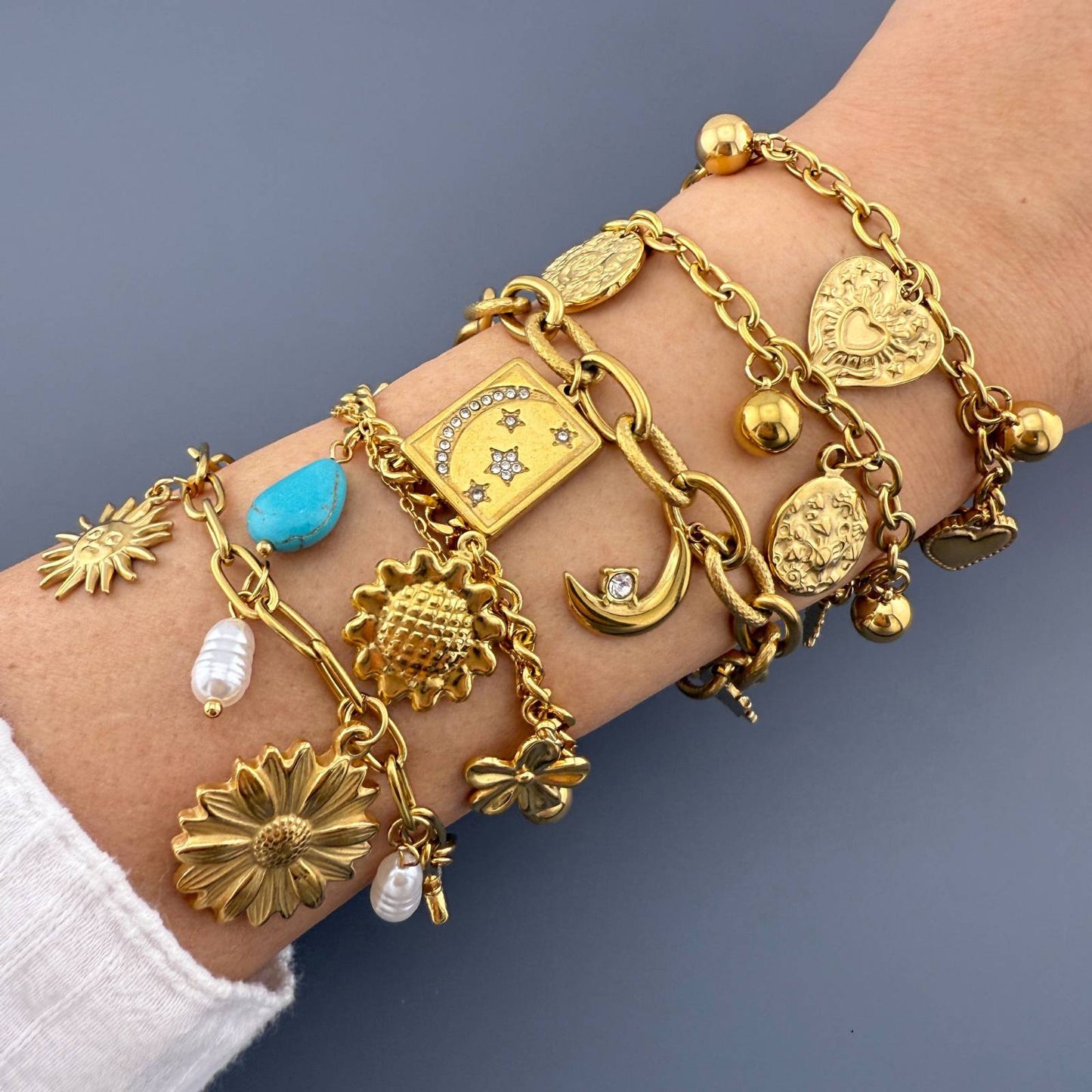Sunflower Bracelet, 18K Gold Plated Steel